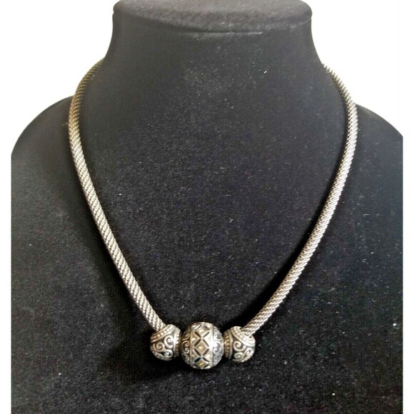 Brighton Jewelry - Retired Brighton Necklace 3 Bead Slider Charms Cable Chain Silver Tone BOHO CHIC